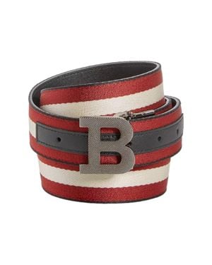 Bally 6235340 Logo Buckle Webbing Stripe Reversible Belt - Red