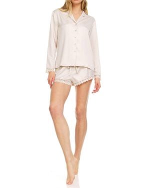 Flora Nikrooz Victoria Charmeuse Notch Short Set - White