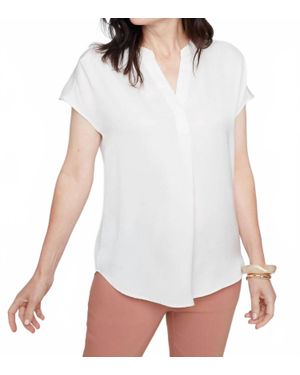 Renuar Short Sleeve Air Flow Collarless Blouse - White