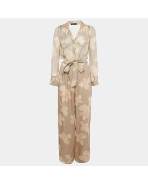 Emporio Armani Floral Printed Silk Belted Jumpsuit - Natural