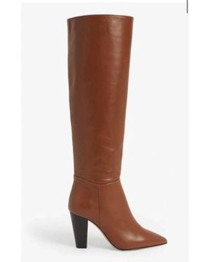 Maje Fidel Tall Leather Boots - Brown