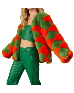 Jayley Delilah Diamond Faux Fur Coat - Green