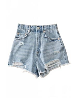 Trend:Notes Distressed Denim Shorts - Blue