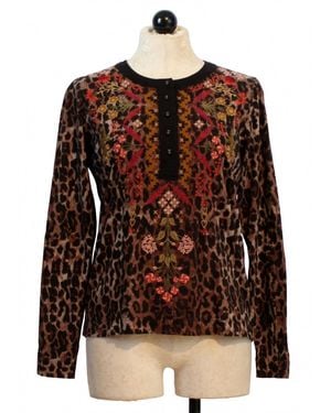 Johnny Was Mixed Media Henley Shirt - Brown