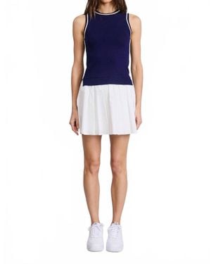 Flat White Wimbledon Sweater Mini Dress - Blue