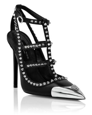 Philipp Plein Nappa Leather Sandals High Heels Studs - Black