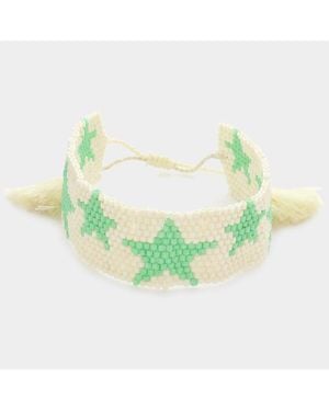 Fashnzfab Beaded Star Tassel Cinch Pull Tie Bracelet Mint - Green