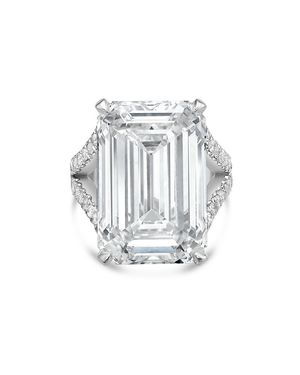 Diana M. Jewels Platinum Lab Grown Diamond Engagement Ring With A 10Ct Emerald Center And 1.50 Cts On The Split Shank Sides - Blue