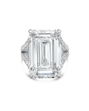 Diana M. Jewels Platinum Lab Grown Diamond Engagement Ring With A 10Ct Emerald Center And 1.50 Cts On The Split Shank Sides - Blue