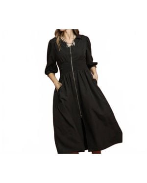 Umgee Smocked Waist Zip Midi Dress - Black