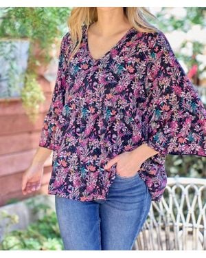 Hailey & Co Floral Babydoll Bell Sleeve Top - Purple
