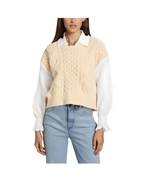Sea Layered Cable Knit V-Neck Sweater - Blue