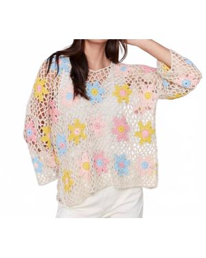 Charlie b Multi Floral Crochet Top - White