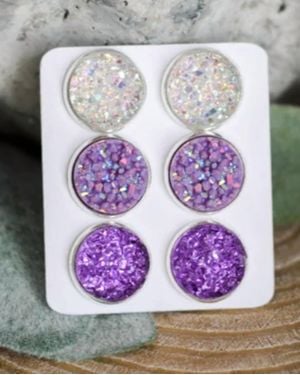Urban Gemms I Love You Triple Earring Set - Gray