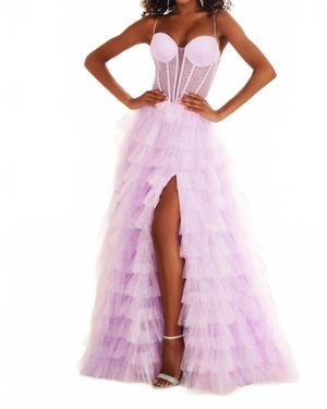 Ellie Wilde Frosted Iridescent Tulle Corset A-Line Gown - Purple
