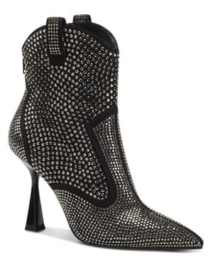 INC Oaklynne Rhinestone Pointed Toe Booties - Black