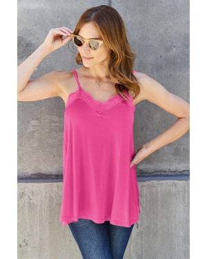 TRUEDAMES Full Size Lace Trim V-Neck Cami - Pink