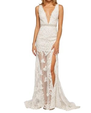 Sherri Hill Illusion Applique Evening Maxi Dress - White