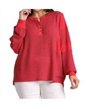 Umgee Henley Waffle Knit Tunic Top - Red
