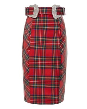 Philipp Plein Tartan Pencil Skirt - Red