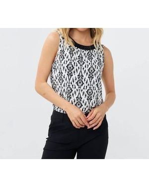 EsQualo Saga Sleeveless Ikat Print Two Tone Top - Black