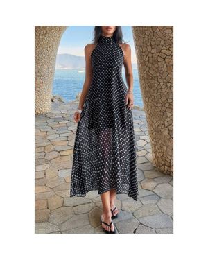 TRUEDAMES Halter Polka Dot Back Knot Tulle Dress - Black