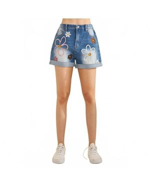 Oli & Hali Washed Floral Embroidery Short - Blue