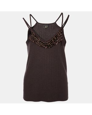 Just Cavalli Silk Knit Button Embellished Tank Top - Brown