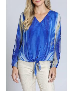 Apny V Neck Tie Front Top - Blue