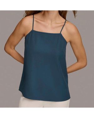 Donna Karan New York Top Tide Spaghetti Strap Square Neck Camisole Fts39 - Blue