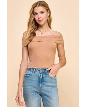 TRUEDAMES Fashnzfab Off Shoulder Ribbed Top - Blue
