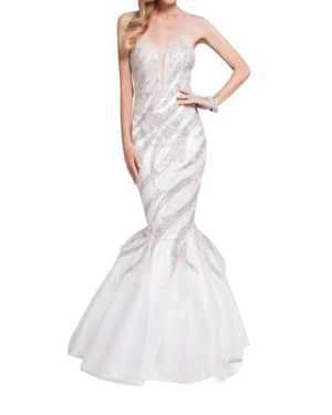 Terani Plunging V-Neck Prom Dress - White