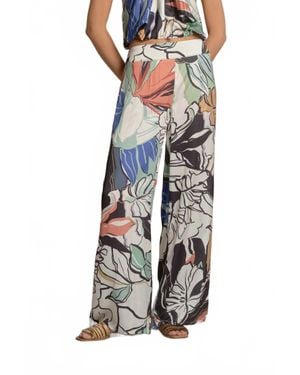 Elan Tropic Floral Satin Pant - White