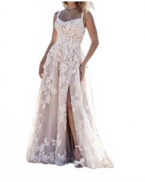 Allure Bridals Beaded Lace A-Line Gown - Brown