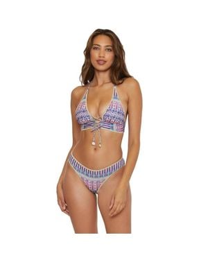 Becca Tulum Mira Halter Top Metallic Corset Front Swimwear Gbo2517 - Blue