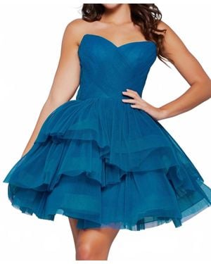 Jovani Tulle Short Strapless A-Line Dress - Blue