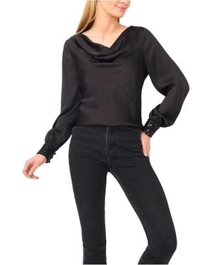 Cece Blouse Top Satin Cowl Neck Sequin Cuff Pull-On Gbo3683 - Black