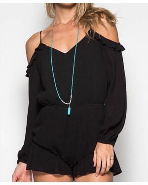 She + Sky Long Sleeve Off The Shoulder Romper - Black
