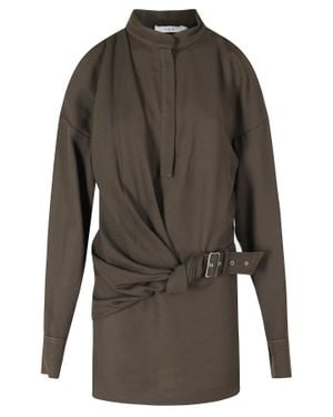 IRO Melva Deep V-Neck Belted Viscose Mini Dress - Gray