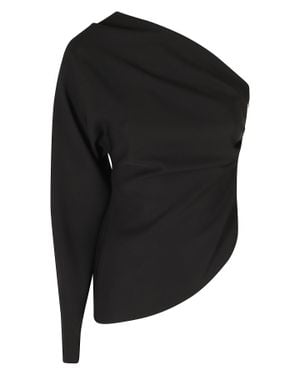 FEDERICA TOSI Asymmetrical Draped One-Shoulder Cady Blouse - Black