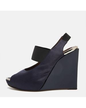 Marni Satin Slingback Wedge Sandals - Blue