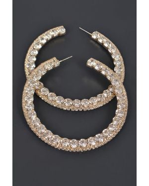 Fashnzfab 60Mm Rhinestone Hoop Earring - Gray