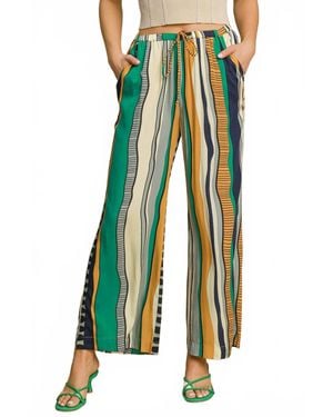 Umgee Wide Leg Abstract Print Pants - Green