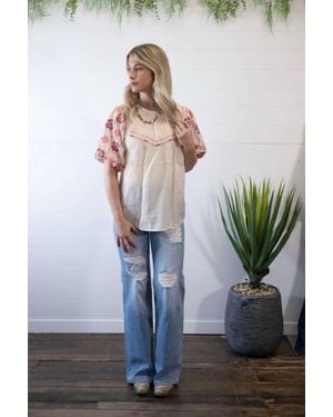 Umgee Zia Western Embroidered Blouse - Gray