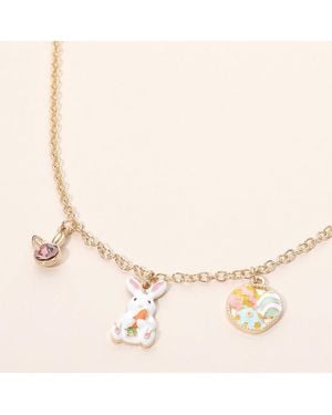 Fashnzfab Easter Bunny Egg Charm Station Necklace - Natural