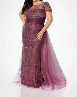 Ivonne D Short Sleeve Overskirt Formal Gown - Purple