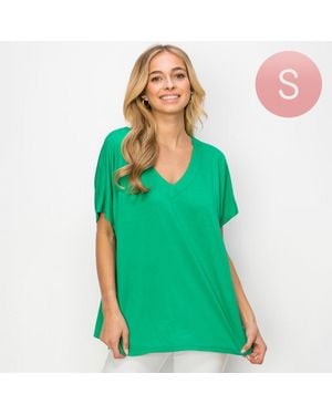 TRUEDAMES Oversized V Neck Short Sleeve Top - Green
