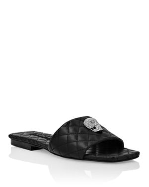 Philipp Plein Sandals Flat Crystal Skull - Black