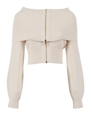 Elisabetta Franchi Cropped Off-The-Shoulder Knit Top - Natural