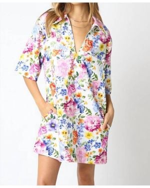 Olivaceous Riley Floral Denim Dress - White
